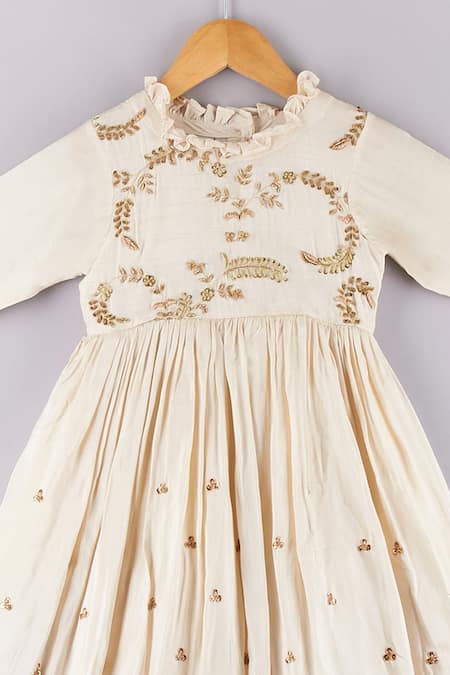 P & S CO_White Silk Sequins, Zari Embroidered Dress _Online_at_Aza_Fashions