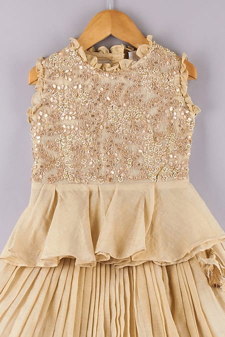 P & S CO Beige Tissue Gota Patti, Embroidery Peplum Kurta And Lehenga Set Online at Aza Fashions P & S CO_Beige Tissue Gota Patti, Embroidery Peplum Kurta And Lehenga Set _Online_at_Aza_Fashions