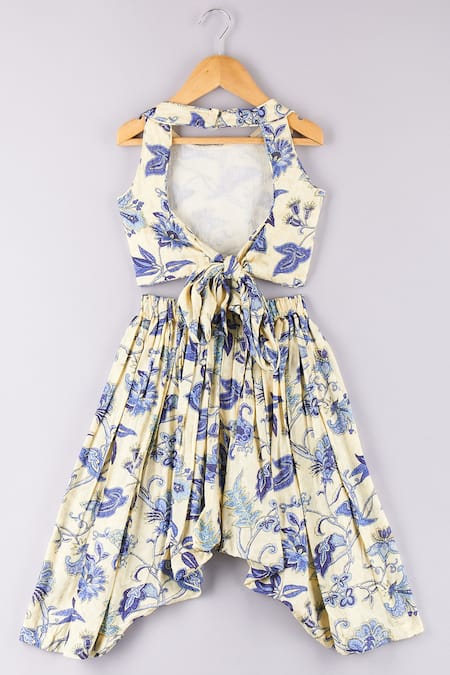 Shop P & S CO White Silk Floral Print Top And Harem Pant Set at Aza Fashions Shop_P & S CO_White Silk Floral Print Top And Harem Pant Set _at_Aza_Fashions