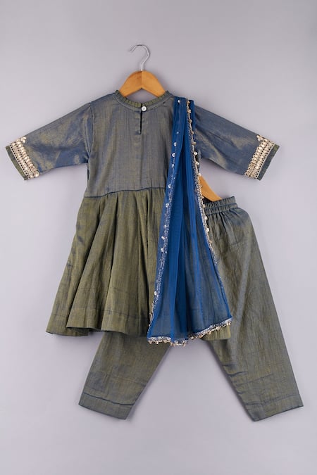 Shop P & S CO Blue Tissue Gota Patti, Embroidery Work Anarkali Set at Aza Fashions Shop_P & S CO_Blue Tissue Gota Patti, Embroidery Work Anarkali Set _at_Aza_Fashions