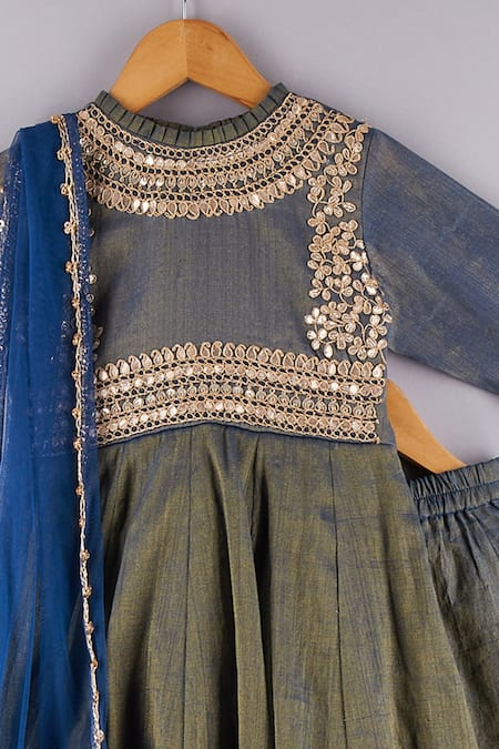 P & S CO Blue Tissue Gota Patti, Embroidery Work Anarkali Set Online at Aza Fashions P & S CO_Blue Tissue Gota Patti, Embroidery Work Anarkali Set _Online_at_Aza_Fashions