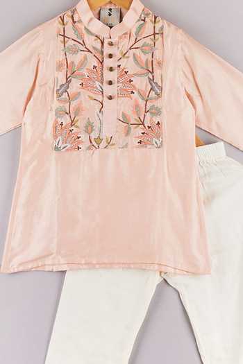 P & S CO Pink Silk, Cotton Sequins, Embroidery Kurta Set Online at Aza Fashions P & S CO_Pink Silk, Cotton Sequins, Embroidery Kurta Set _Online_at_Aza_Fashions