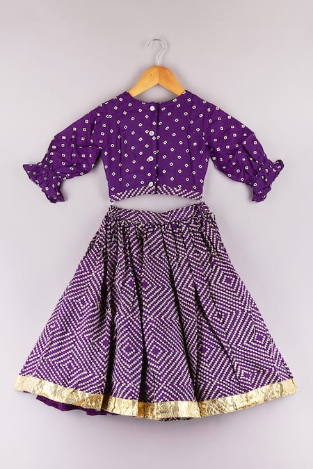 Shop_P & S CO_Purple Silk Embroidery Bandhani Printed Lehenga And Choli Set _at_Aza_Fashions