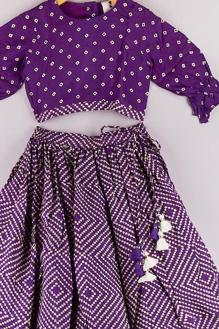 P & S CO_Purple Silk Embroidery Bandhani Printed Lehenga And Choli Set _Online_at_Aza_Fashions