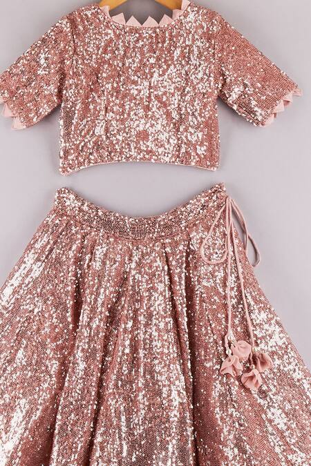 P & S CO_Pink Georgette Sequin Work Lehenga And Choli Set_Online_at_Aza_Fashions