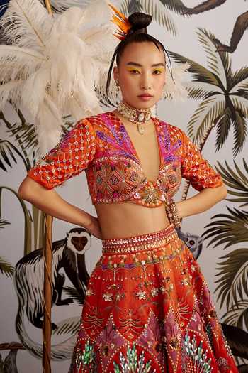 Payal & Zinal_Multicolor Gaji Silk And Organza, Imported Satin Cutdana, Embroidered Lehenga Set _Online_at_Aza_Fashions