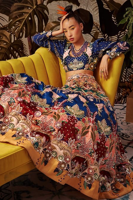 Payal & Zinal_Yellow Imported , Spun And Organza Cutdana, Floral Print, Lehenga Set _at_Aza_Fashions