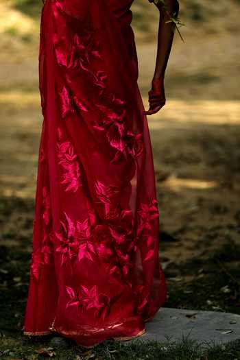 Buy_Aikeyah_Pink Nysa Organza Saree With Blouse_Online_at_Aza_Fashions