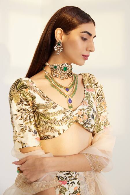 Shop_Prints By Radhika_White Silk Lining Shantoon Print And Embroidery Floral Lehenga Set _Online_at_Aza_Fashions