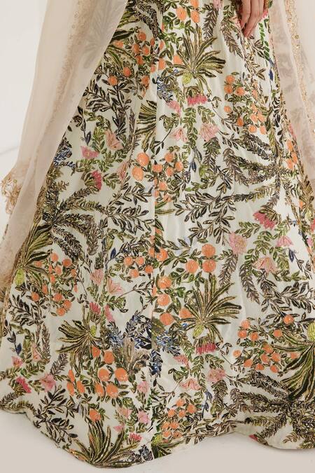 Prints By Radhika_White Silk Lining Shantoon Print And Embroidery Floral Lehenga Set _at_Aza_Fashions