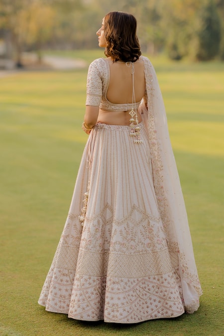 Shop_Anupraas By Nishant And Rahul_Pink Organza, Bamberg Silk Cutdana, Floral, Embroidered Bridal Lehenga Set _at_Aza_Fashions