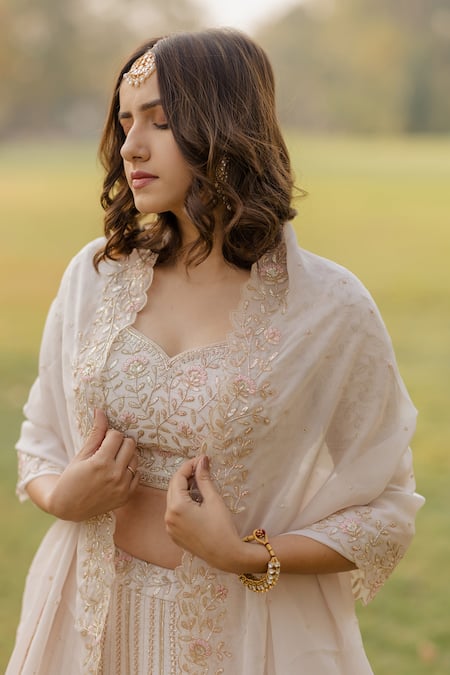 Buy_Anupraas By Nishant And Rahul_Pink Organza, Bamberg Silk Cutdana, Floral, Embroidered Bridal Lehenga Set _Online_at_Aza_Fashions