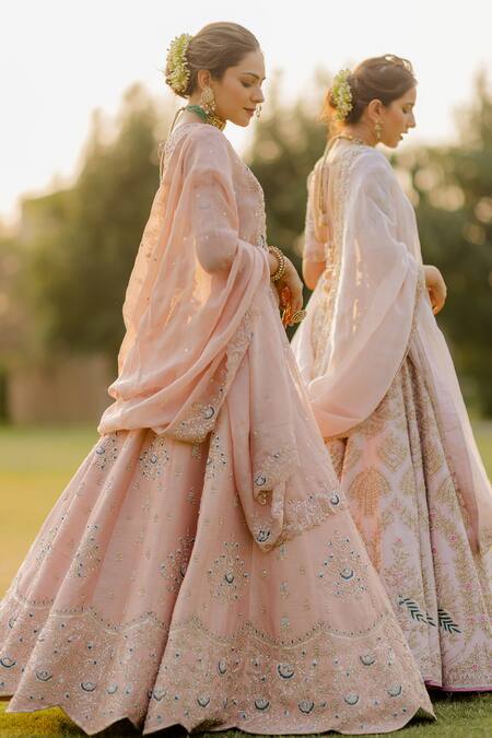 Buy_Anupraas By Nishant And Rahul_Peach Organza, Bamberg Silk Sequin, Zardozi Embroidered Bridal Lehenga Set _Online_at_Aza_Fashions