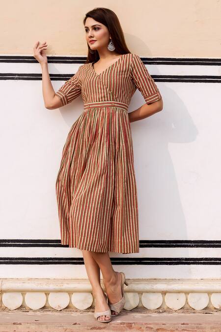 Women Plus Size Peach Striped Dress | Apella