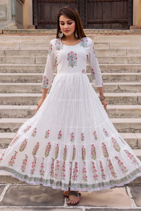 Shop Pink N White Embroidered Kali Gown Festive Wear Online at Best Price |  Cbazaar