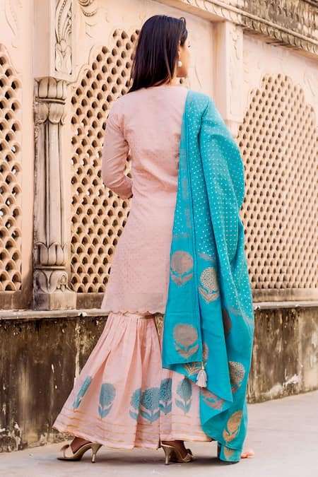 Missprint Chanderi Printed Kurta Sharara Set