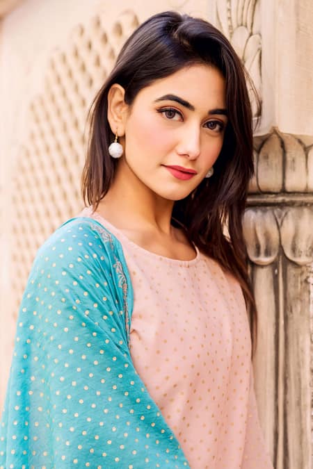 Buy Missprint Peach Cotton, Chanderi Gota Work, Hand Block Print Round Kurta Sharara Set Online at Aza Fashions Buy_Missprint_Peach Cotton, Chanderi Gota Work, Hand Block Print Round Kurta Sharara Set _Online_at_Aza_Fashions