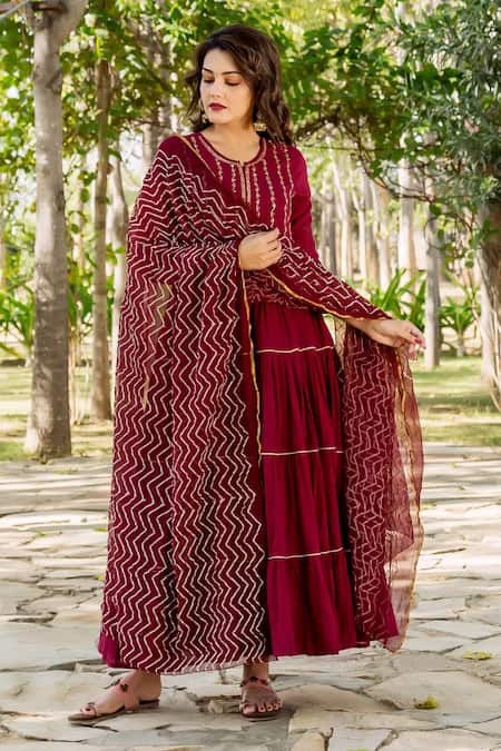 Missprint Embroidered Tiered Anarkali With Dupatta