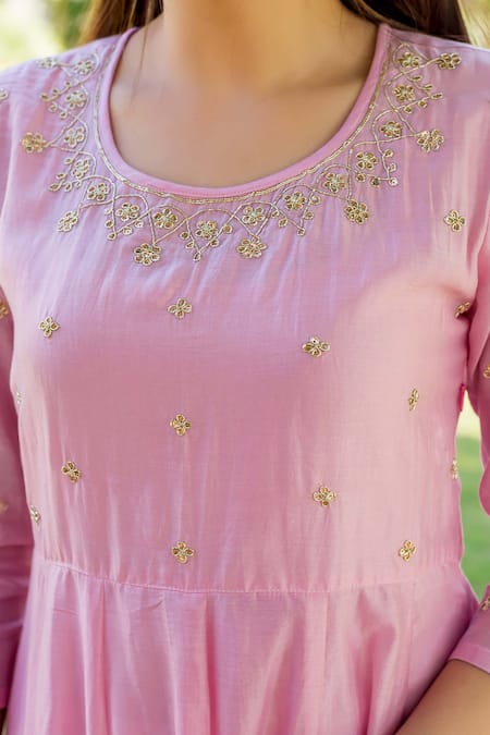 Missprint_Pink Cotton, Organza, Chanderi Gota Work Round Anarkali With Dupatta _Online_at_Aza_Fashions