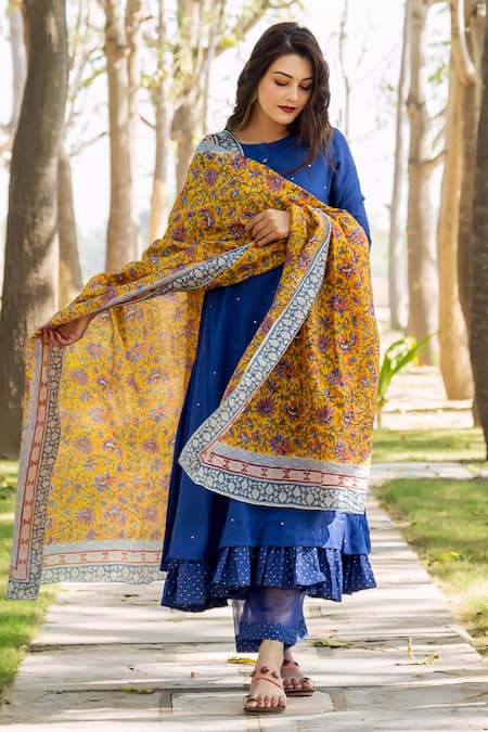 Buy_Missprint_Blue Organza, Chanderi, Modal Sequin Work Round Layered Kurta Set _Online_at_Aza_Fashions
