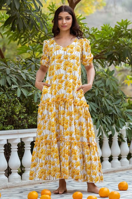 Black Yellow Sunflower Print Dress – Rui Boutique Mumbai