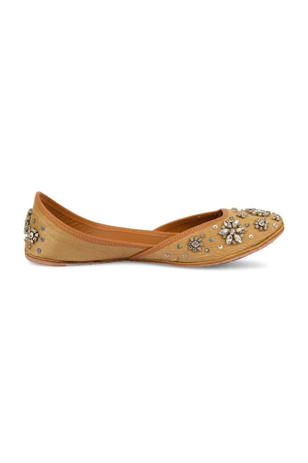 Jutti Express Floral Embroidered Gold Juttis 