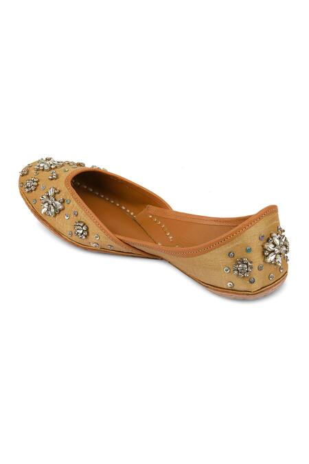 Jutti Express_Gold Floral Embroidered Juttis _Online_at_Aza_Fashions