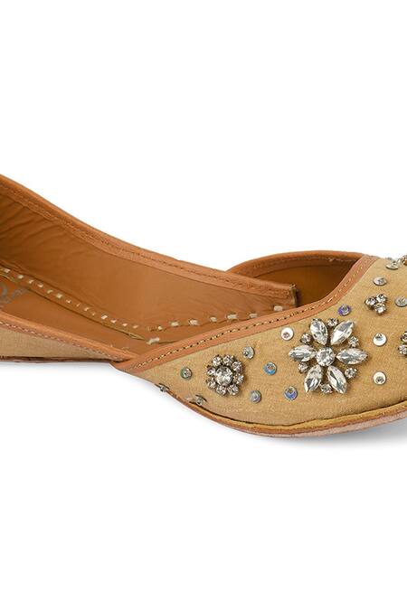 Buy_Jutti Express_Gold Floral Embroidered Juttis _Online_at_Aza_Fashions