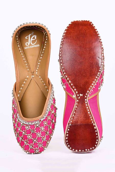 Shop_Jutti Express_Pink Embroidered Juttis _at_Aza_Fashions