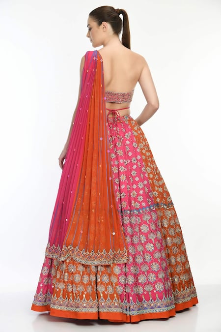 Moledro Orange Blouse Opada Silk, Drape Flat Georgette, Lehenga Chinon Ayra And Set Online at Aza Fashions Moledro_Orange Blouse Opada Silk, Drape Flat Georgette, Lehenga Chinon Ayra And Set _Online_at_Aza_Fashions