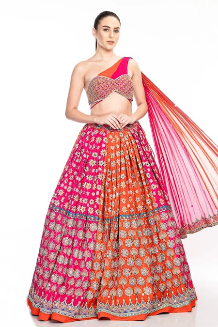 Moledro Orange Blouse Opada Silk, Drape Flat Georgette, Lehenga Chinon Ayra And Set at Aza Fashions Moledro_Orange Blouse Opada Silk, Drape Flat Georgette, Lehenga Chinon Ayra And Set _at_Aza_Fashions