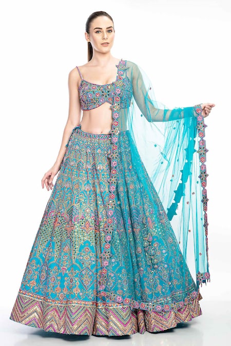 Moledro Blue Lehenga And Blouse Modal Satin & Dupatta Butterfly Net Erum Bridal Set 