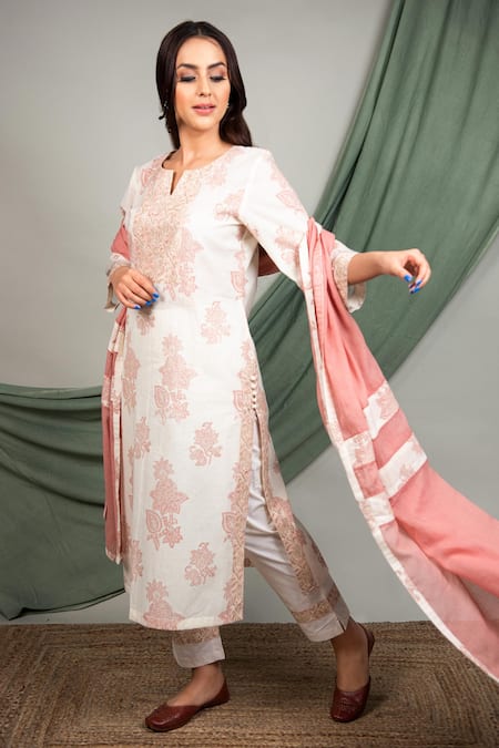 Priya Chaudhary Cotton Block Print Kurta Pant Set 