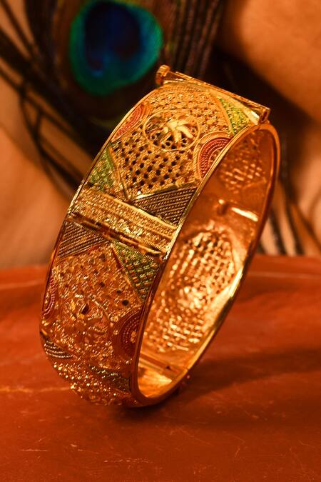 Buy_Nazaakat By Samara Singh_Gold Plated Stones Embellished Carved Bangle_Online_at_Aza_Fashions