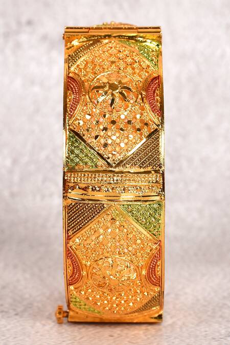 Nazaakat By Samara Singh_Gold Plated Stones Embellished Carved Bangle_at_Aza_Fashions