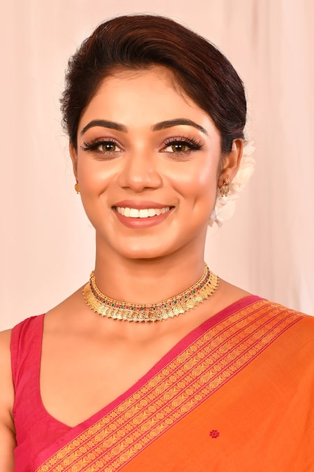 Samyukta Singhania_Gold Plated Stones Temple Coin Tassel Necklace Set _Online_at_Aza_Fashions
