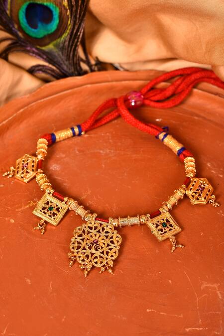 Buy_Samyukta Singhania_Gold Plated Stones Cutwork Motifs Necklace _Online_at_Aza_Fashions