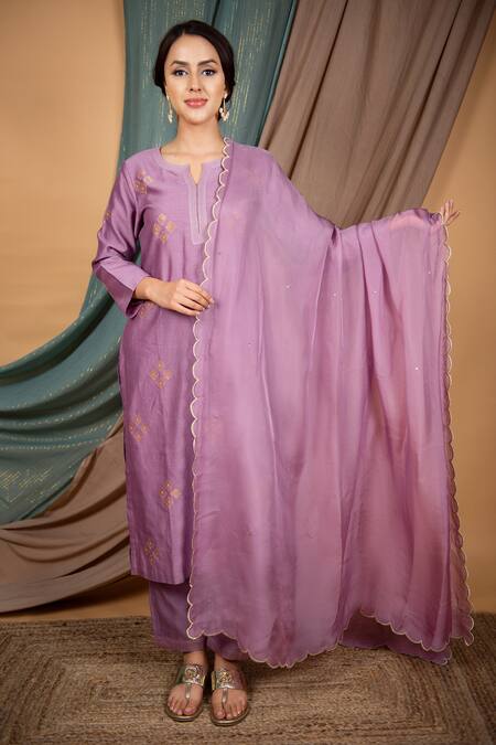 Buy Priya Chaudhary Purple Chanderi Silk, Tissue Organza Geometric Notched Kurta Set Online at Aza Fashions Buy_Priya Chaudhary_Purple Chanderi Silk, Tissue Organza Geometric Notched Kurta Set _Online_at_Aza_Fashions