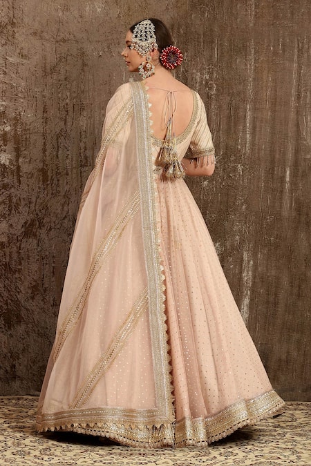Shop Shikhar Sharma Peach Net, Taffeta, Shantoon, Organza, Chanderi Anarkali With Dupatta at Aza Fashions Shop_Shikhar Sharma_Peach Net, Taffeta, Shantoon, Organza, Chanderi Anarkali With Dupatta _at_Aza_Fashions