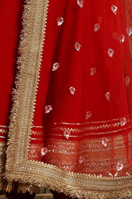 Shikhar Sharma_Red Net, Taffeta, Shantoon, Silk Chanderi Chevron, Dori, Zardozi V Anarkali Set _at_Aza_Fashions