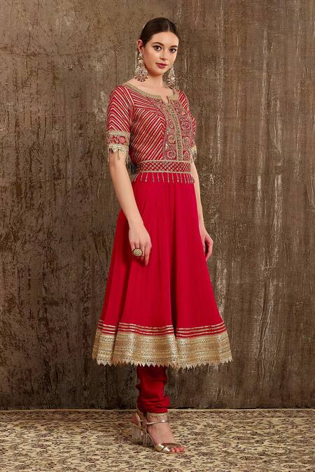 Shikhar Sharma Red Georgette, Taffeta, Shantoon, Organza, Embroidered Anarkali Set Online at Aza Fashions Shikhar Sharma_Red Georgette, Taffeta, Shantoon, Organza, Embroidered Anarkali Set _Online_at_Aza_Fashions