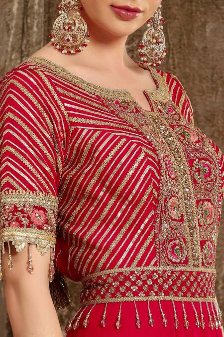 Shop Shikhar Sharma Red Georgette, Taffeta, Shantoon, Organza, Embroidered Anarkali Set Online at Aza Fashions Shop_Shikhar Sharma_Red Georgette, Taffeta, Shantoon, Organza, Embroidered Anarkali Set _Online_at_Aza_Fashions