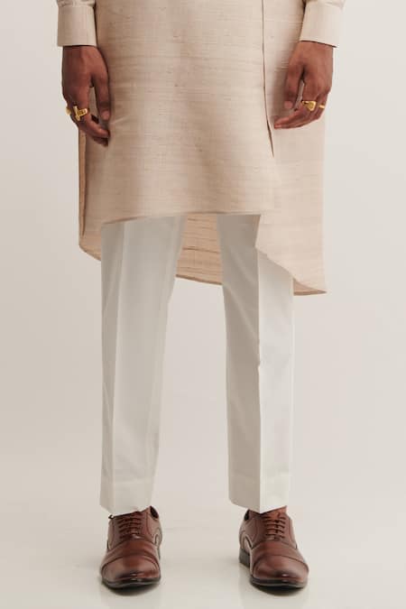 Shop_Dhruv Vaish_Brown Raw Silk Metal Asymmetric Kurta Set _Online_at_Aza_Fashions