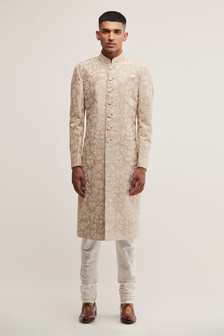 Dhruv Vaish Silk Embroidered Sherwani Set 