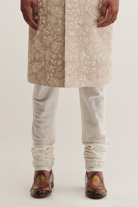 Shop_Dhruv Vaish_Brown Silk Floral Embroidered Sherwani Set_Online_at_Aza_Fashions