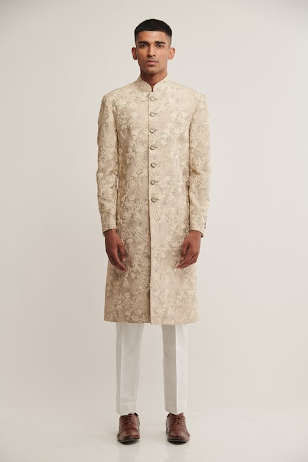 Dhruv Vaish Silk Embroidered Sherwani Set 