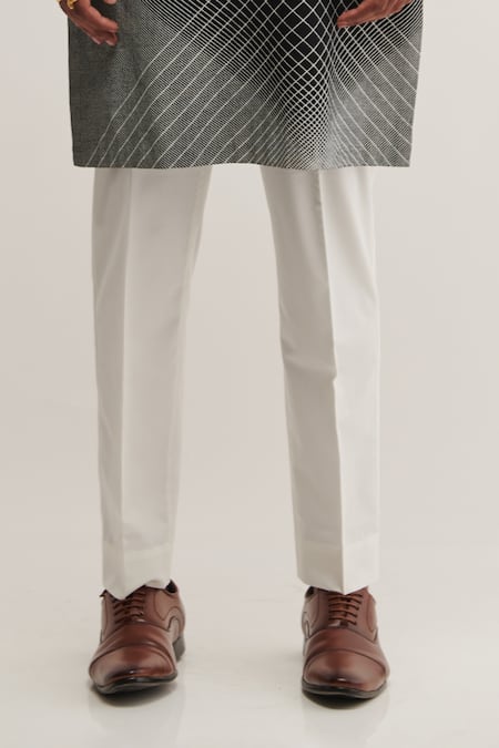 Shop_Dhruv Vaish_Black Handloom Cotton Geometric Printed Kurta Set _Online_at_Aza_Fashions