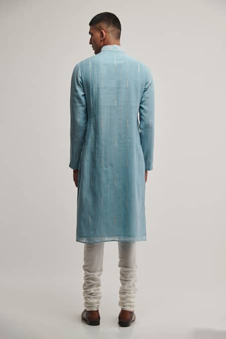Shop Dhruv Vaish Blue Cotton Silk Chanderi Geometric Kurta Set at Aza Fashions Shop_Dhruv Vaish_Blue Cotton Silk Chanderi Geometric Kurta Set_at_Aza_Fashions