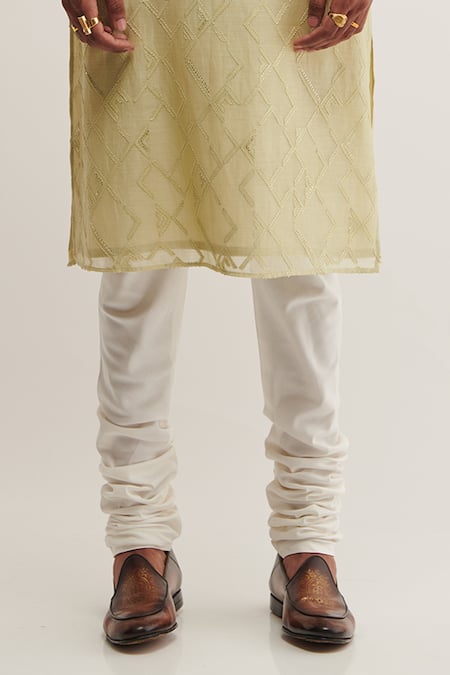 Shop_Dhruv Vaish_Green Cotton Silk Chanderi Geometric Kurta Set_Online_at_Aza_Fashions