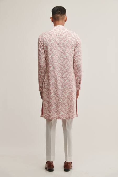 Shop Dhruv Vaish Purple Cotton Silk Floral Print Kurta Set at Aza Fashions Shop_Dhruv Vaish_Purple Cotton Silk Floral Print Kurta Set _at_Aza_Fashions